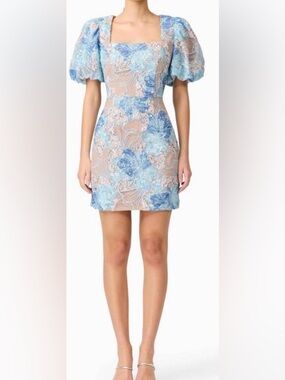 Elliatt Leonie puff sleeve floral print all over sequin mini dress NWT SZ M